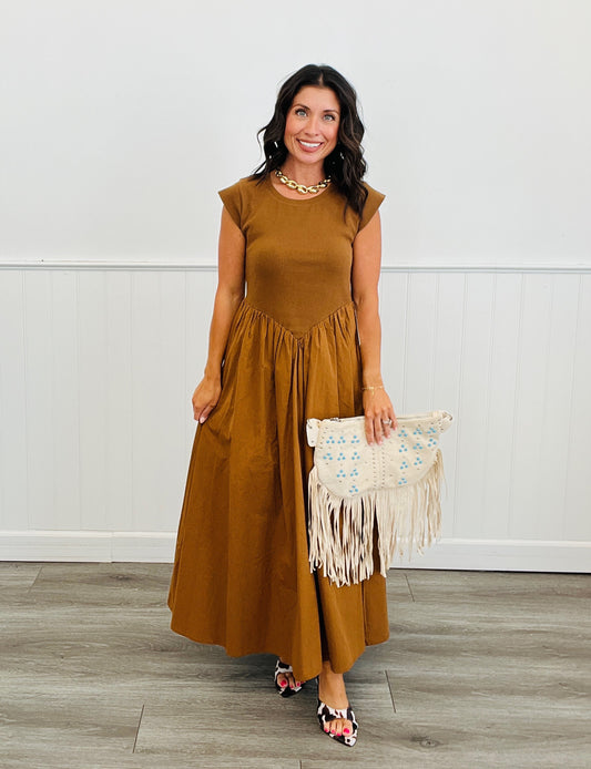 Cashew Drop Waist Shirred Midi Dress (Reg.)