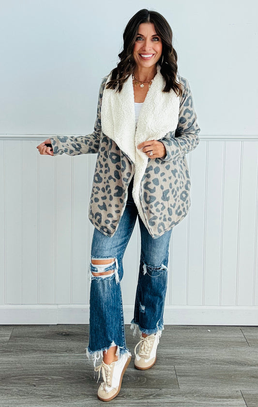 Taupe Leopard Sherpa Jacket (Reg)