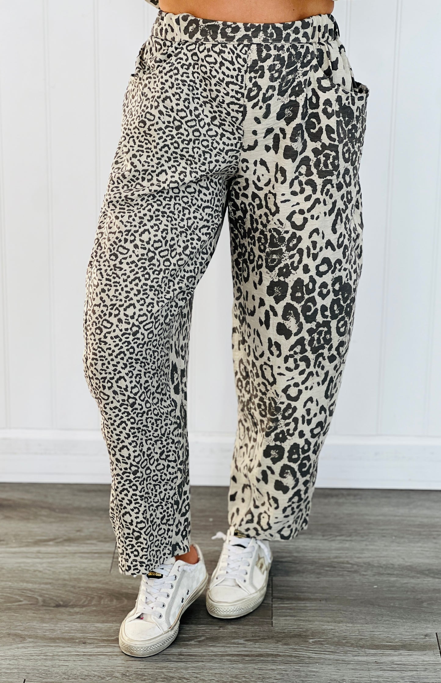 Taupe Leopard Pull On Barrel Pants (Reg & Plus)