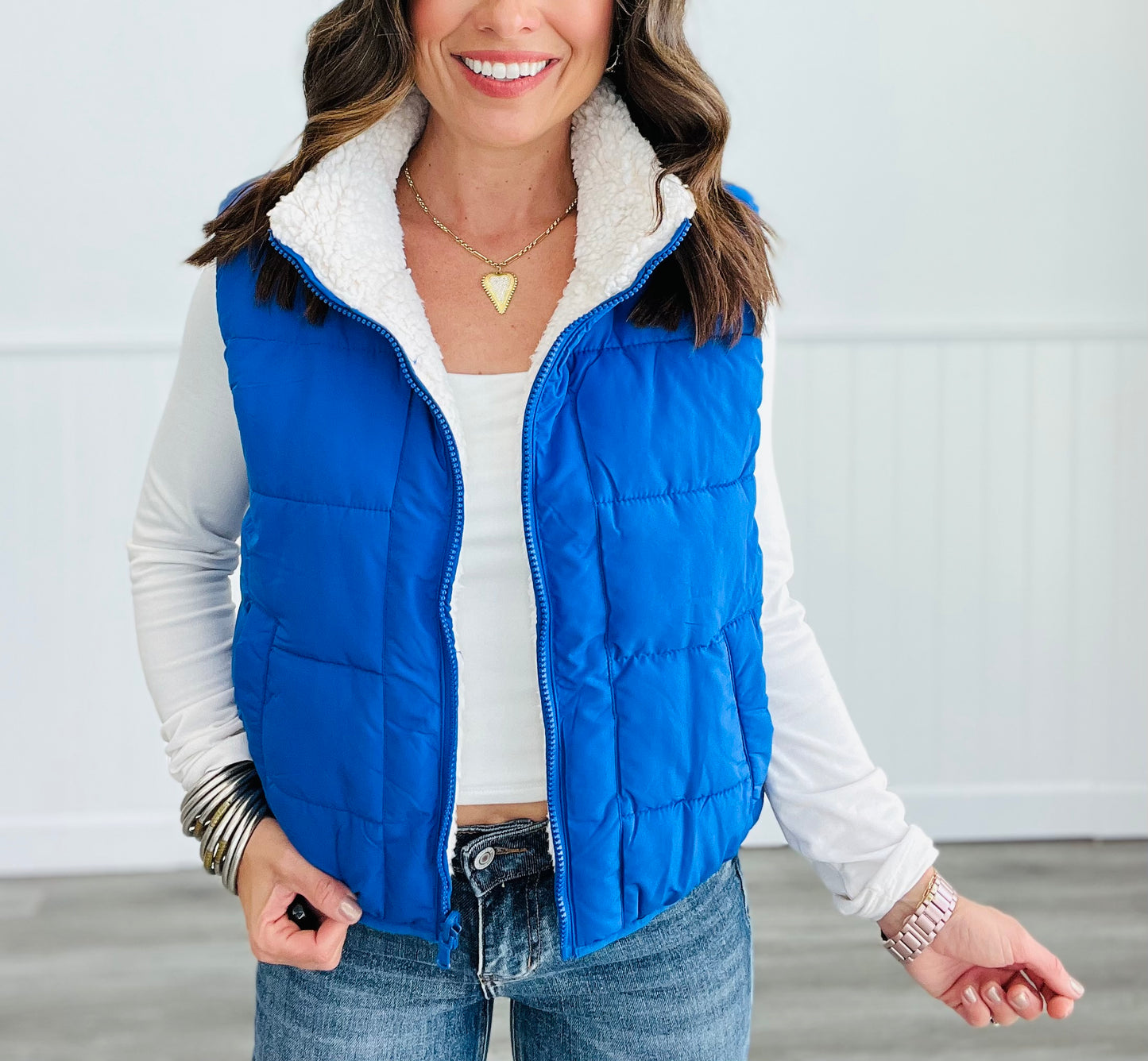 Reversible Puffer Vest with Sherpa Lining (Reg.) - 3 Colors