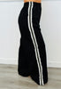 Black Contrast Side Stripe Wide Leg Pants (Reg & Plus)