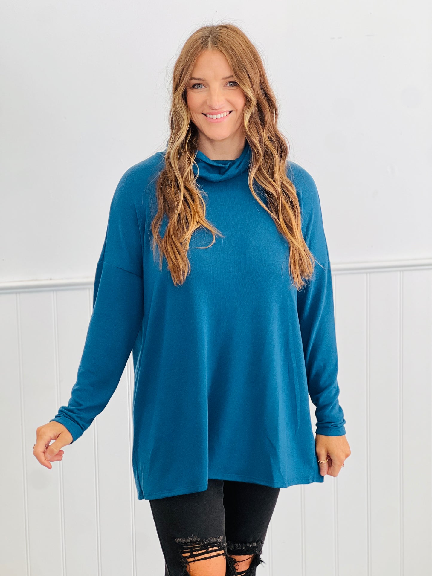 Dear Scarlett Cowl Me Back Tunic Top (Reg. and Plus) - 5 Colors
