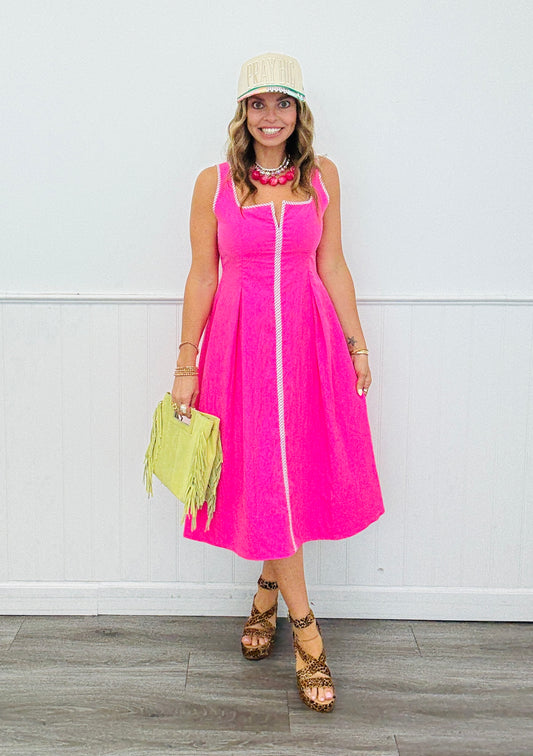 Hot Pink Dance With Me Midi Dress (Reg)