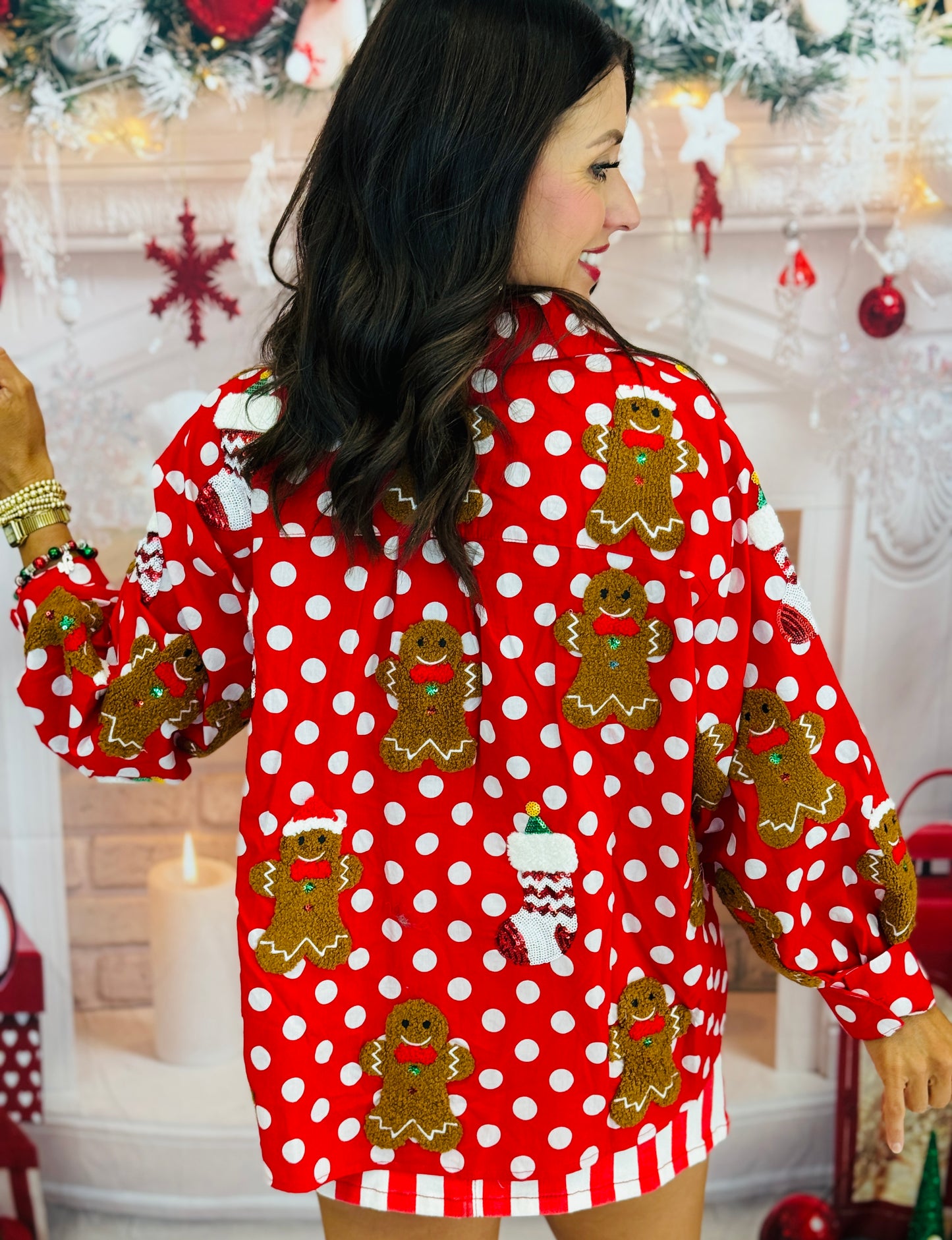 Queen Of Sparkles Polka Dot Gingerbread Man & Stocking Top (Reg. & Plus)