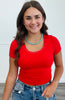 Lace Trim Short Sleeve Top (Reg.) - 4 Colors