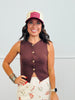 Brown Split Hem Button Down Vest Top (Reg.)