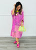 POL Pink Multi Floral & Contrast Stripe Midi Dress (OS)