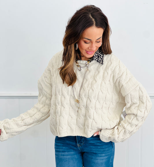 Whip Cream Cable Knit Sweater Top (Reg.)