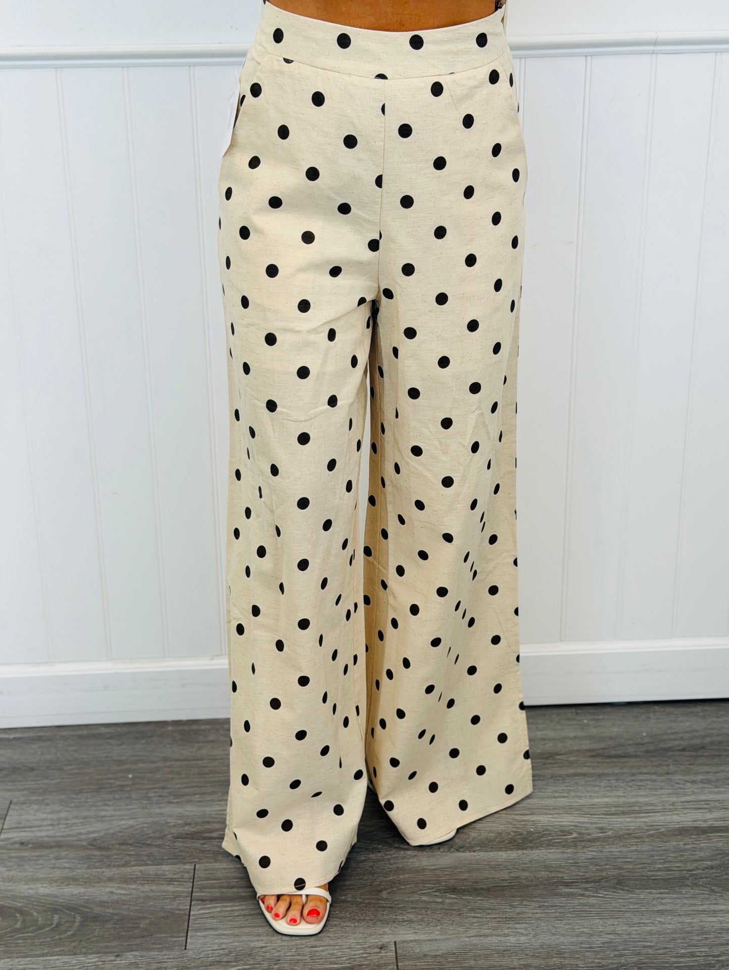 Dark Brown Polka Dot Wide Leg Pants (Reg. and Plus)