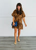 Brown Leopard Print Zip Front Mini Dress (Reg & Plus)