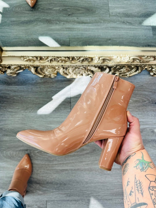 Camel Get To The Point Patent Booties