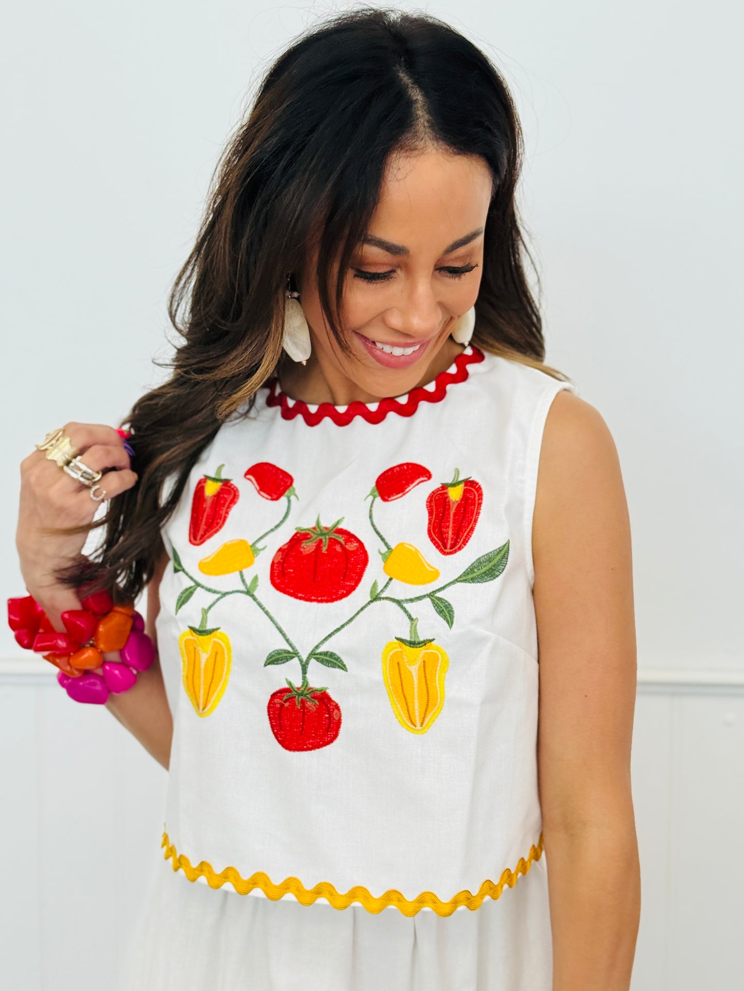 Off White Embroidered Top & Midi Skirt Set (Reg & Plus)