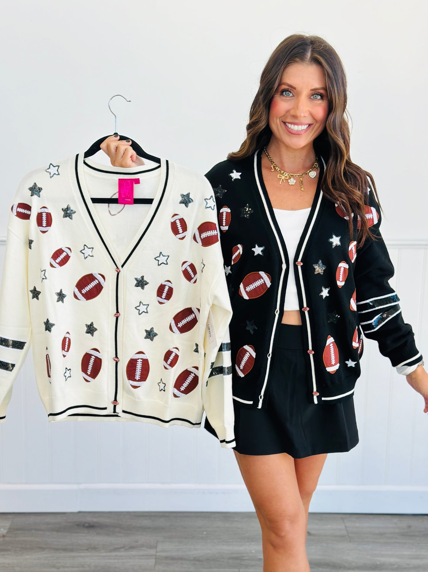 Queen Of Sparkles Football & Stars Cardigan (Reg. and Plus) - 2 Colors