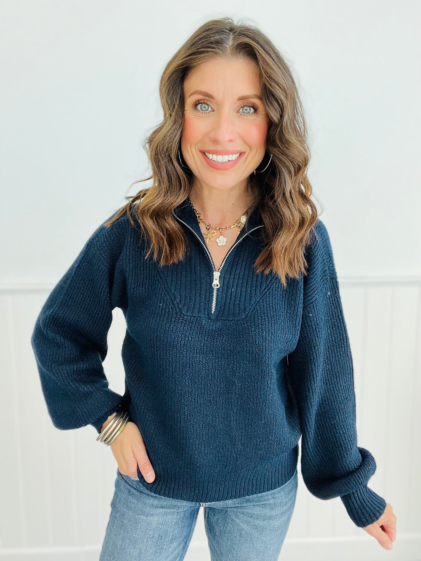 Quarter Zip Sweater Top (Reg.) - 5 Colors