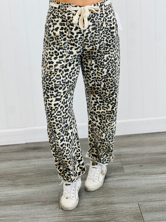 Leopard Grommet Waist Denim Barrel Pants (Reg.)