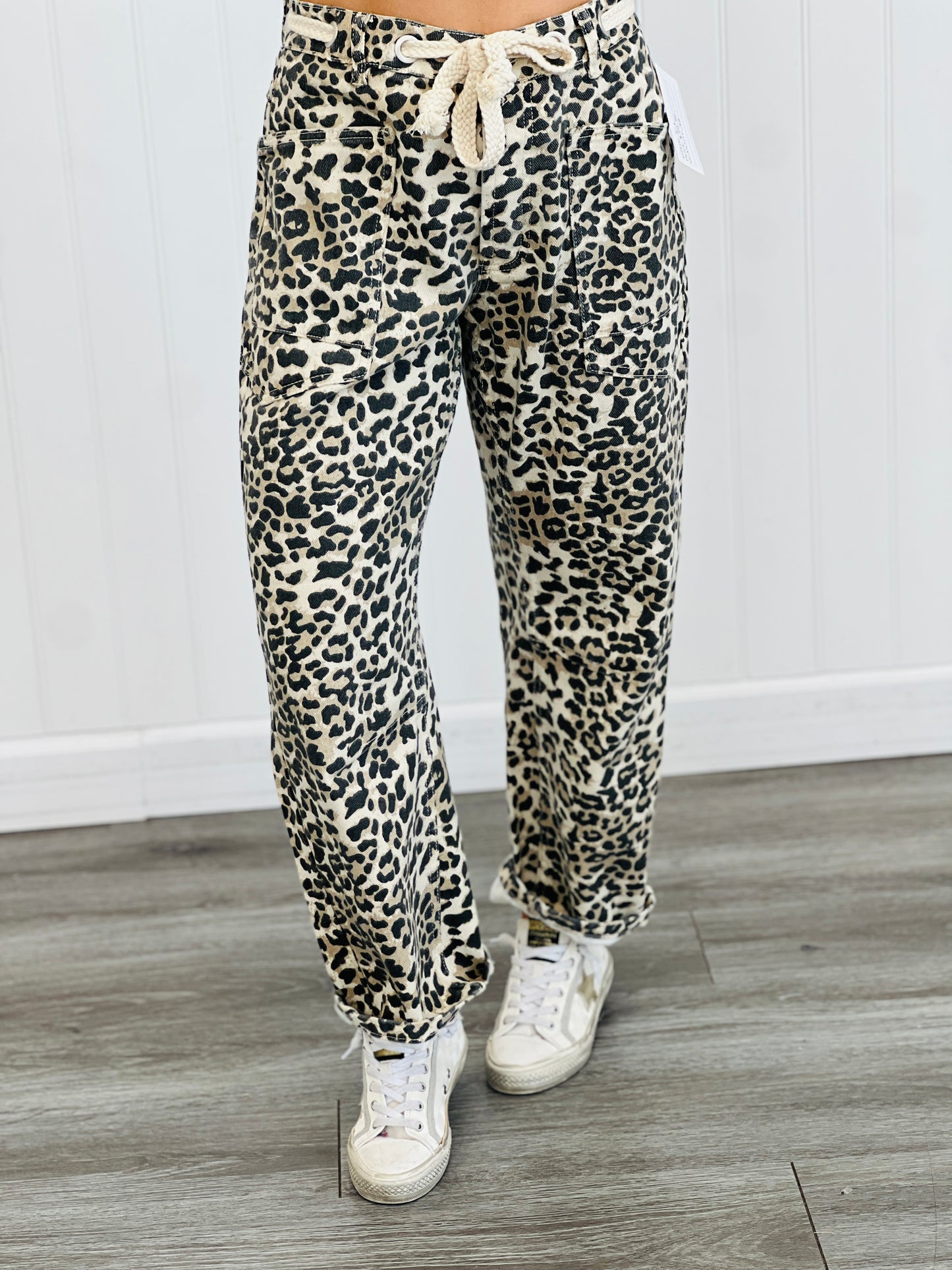 Leopard Grommet Waist Denim Barrel Pants (Reg.)