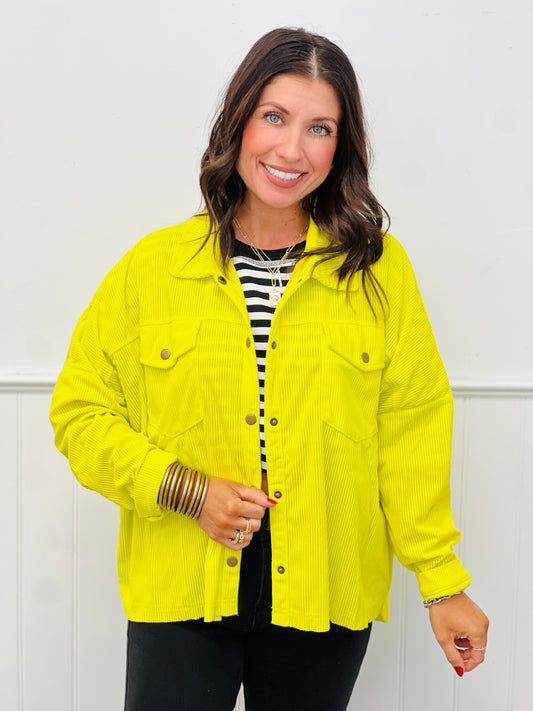 Chartreuse Snap Button Shacket (Reg.)