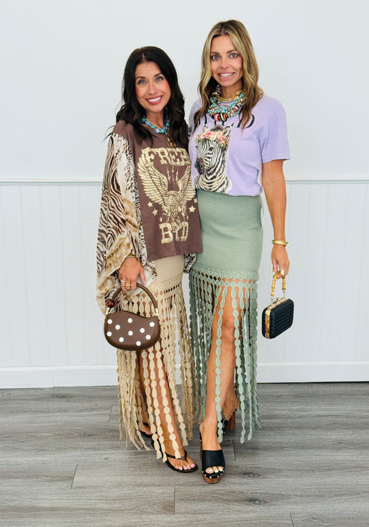 Knit Fringe Hem Detail Mini Skirt (Reg.) - 2 Colors