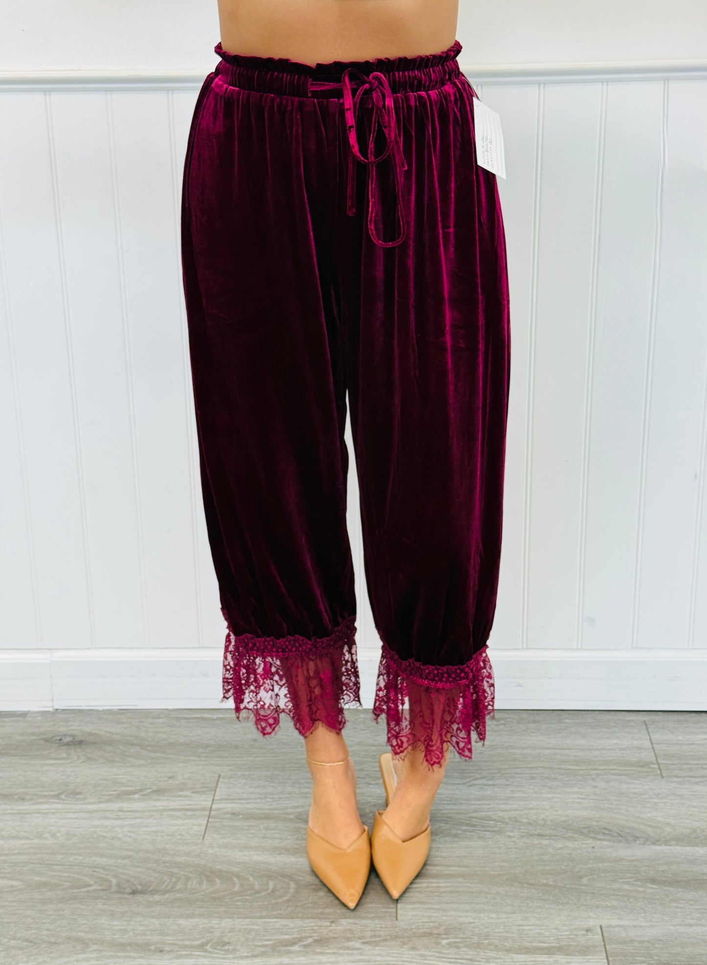 Merlot Velvet Lace Hem Bloomer Pants (Reg & Plus)
