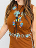 Queen Of Sparkles Brown Multi Turquoise Necklace Midi Dress (Reg. and Plus)