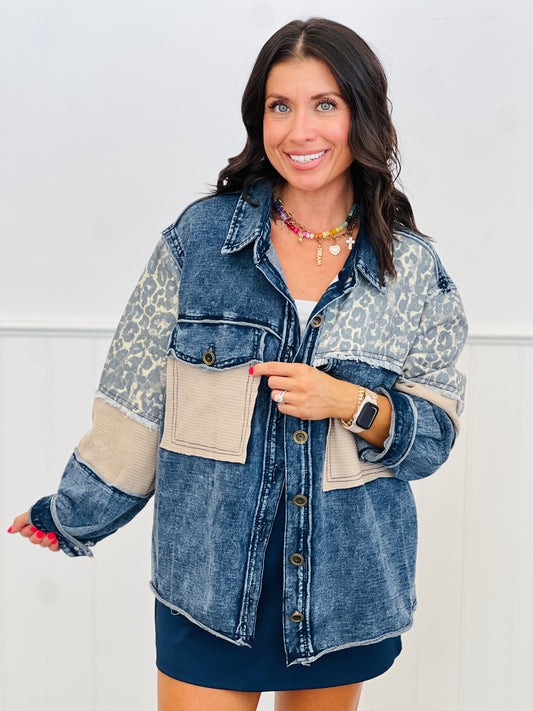 POL Indigo Leo & Denim Color Block Jacket (Reg.)