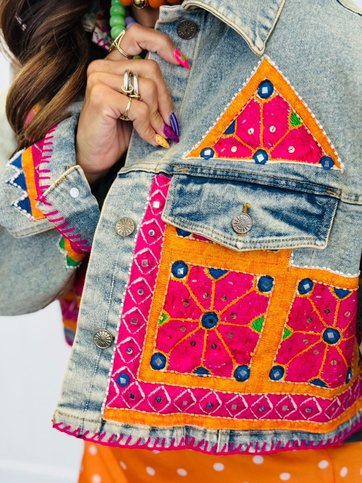 POL Denim Embroidered Geometric Design Jacket (Reg.)