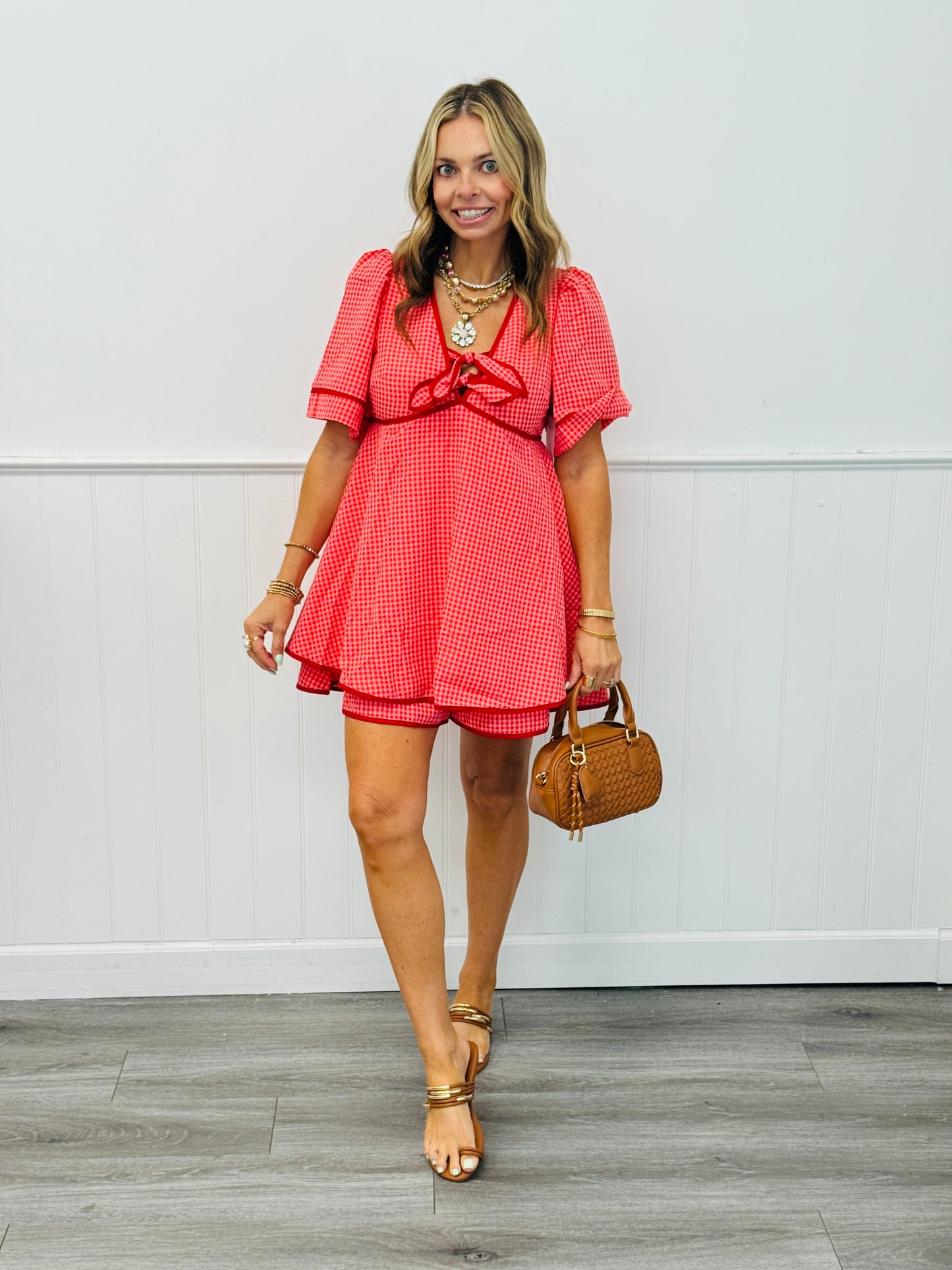 Red Gingham Seersucker Romper (Reg.)