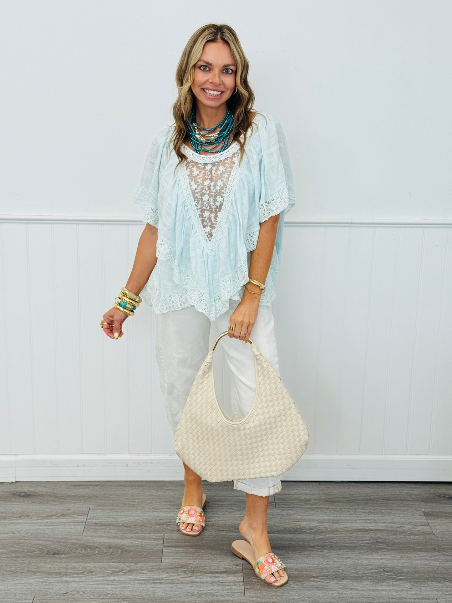 POL Pale Blue Lace Cape Top (Reg.)