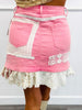 POL Bubblegum Pink Patchwork Lace Flare Mini Skirt (Reg)