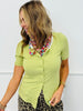 Crochet Lace Trim Button Up Knit Top (Reg & Plus) - 2 Colors