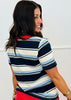 Contrast Trim Striped Tee Top (Reg.)-3 Colors