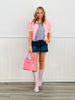 Risen Pink Shirred Sleeve Denim Jacket (Reg & Plus)