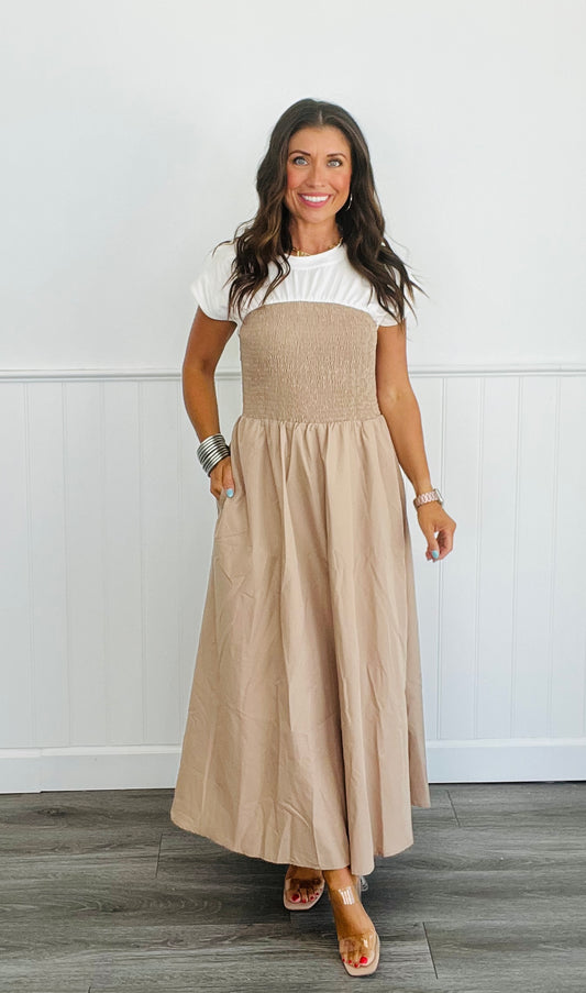 Taupe Round Neck Midi Dress (Reg.)