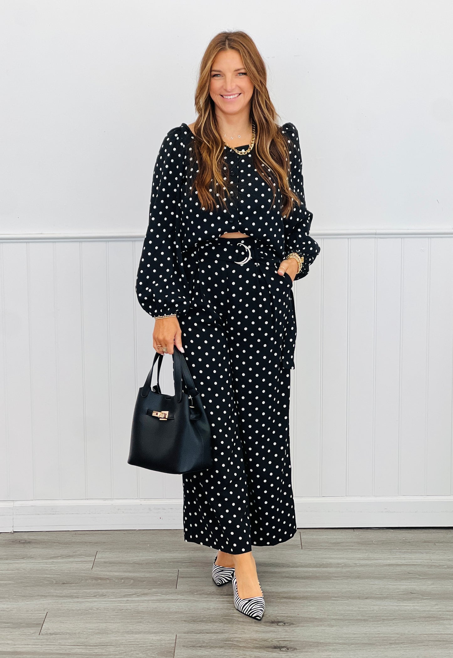 Black/Ivory Polka Dot Belted Culottes (Reg & Plus)