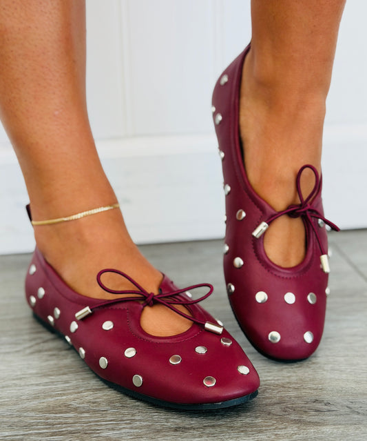 Wine Studded in Style Ballet Flats