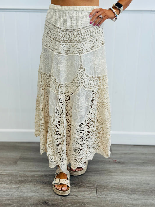 POL Natural Semi Sheer Delight Crochet Maxi Skirt (OS)