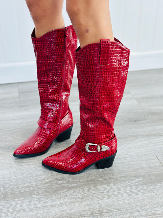 Red Croc Buckle Boots