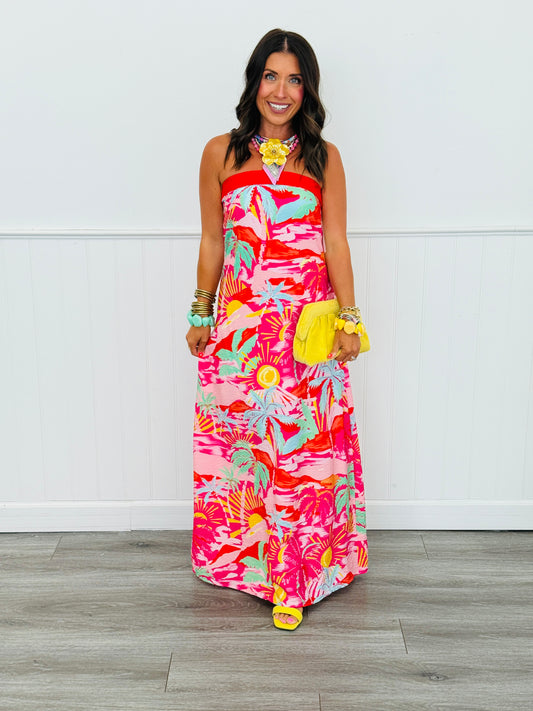 Pink Multi Floral Strapless Maxi Dress (Reg.)