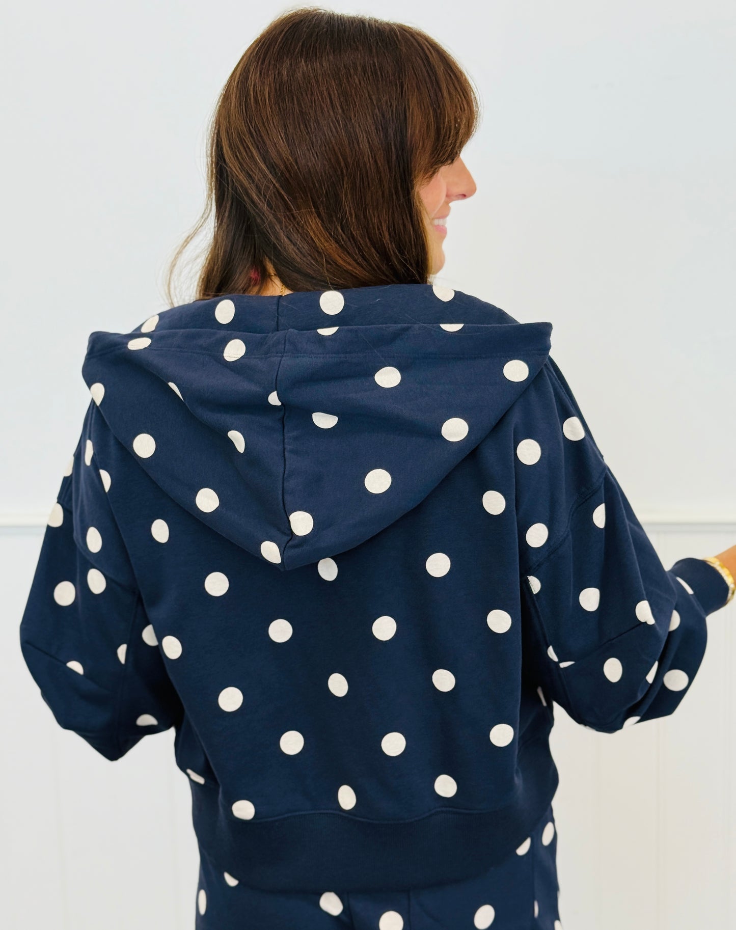 Polka Dot Zip Up Sweater Hoodie (Reg & Plus) - 2 Colors