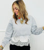 H Grey Twofer Satin & Lace Sweatshirt (Reg.)