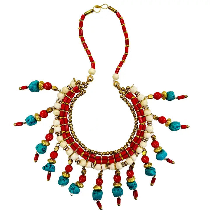 Clay Beads and Buffalo Bone Beads Statement Necklace Choker