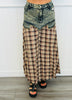 Brown Plaid & Denim Layered Maxi Skirt (Reg & Plus)