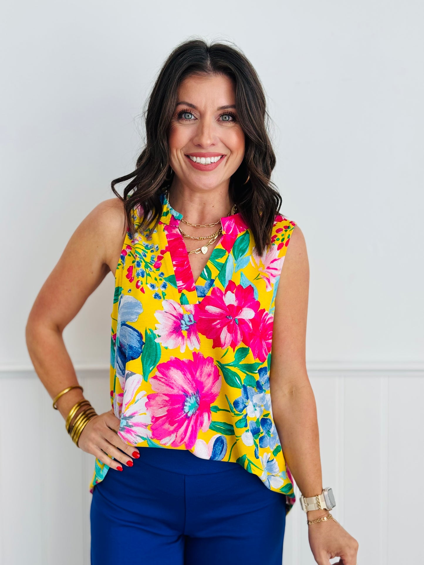 Dear Scarlett Yellow Multi Floral Sleeveless Lizzy Top (Reg. & Plus)