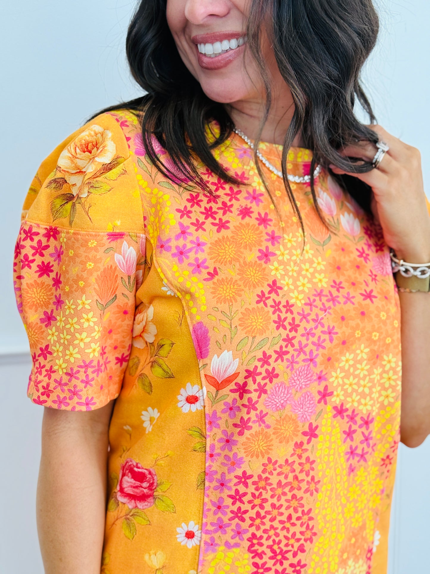 Orange Vintage Patchwork Mini  Dress (Reg & Plus)