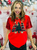 Red Festive Forest Sequin Sleeve Top (Reg. and Plus)