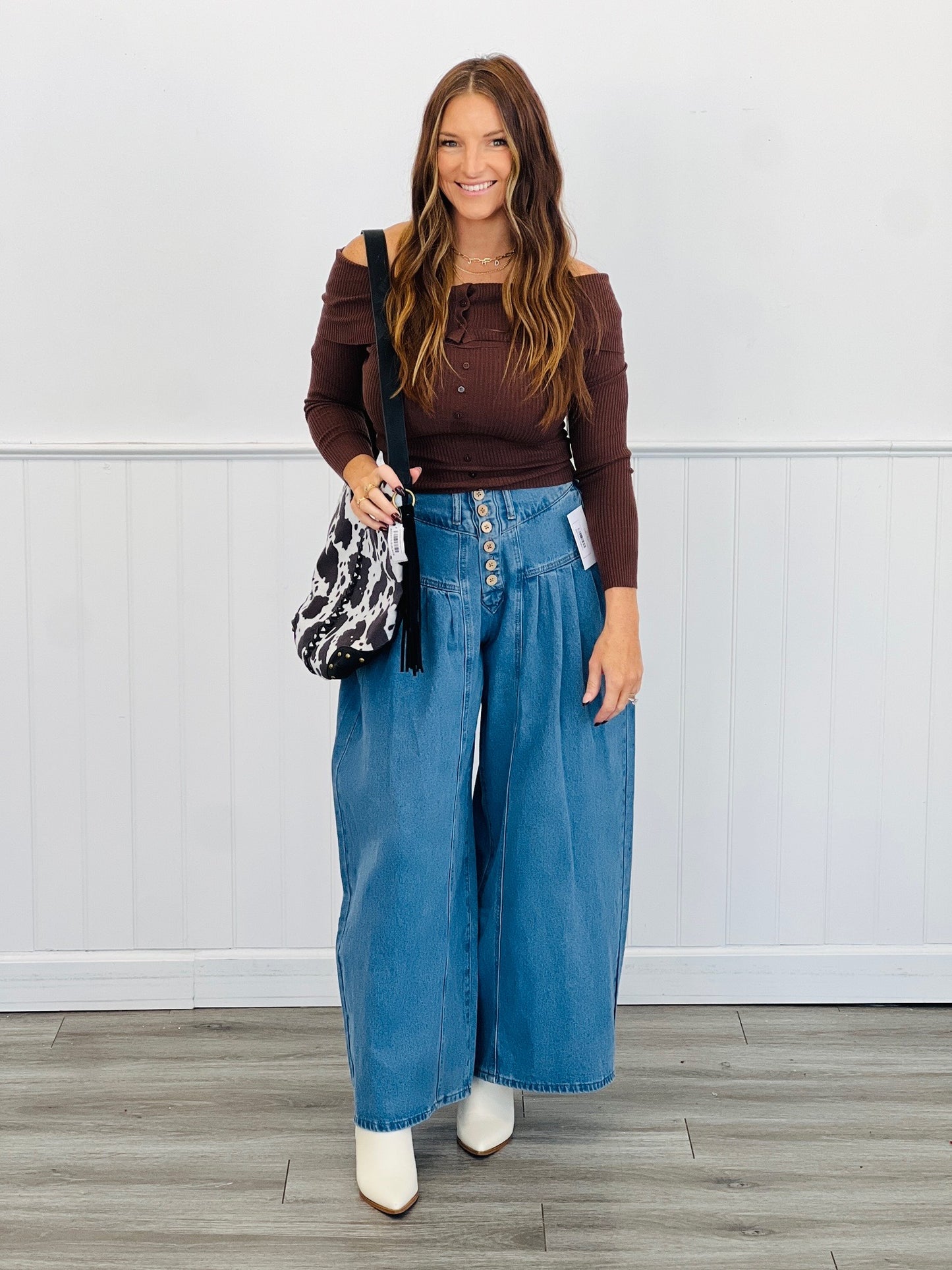 Medium Wash Front Button Down Flare Jeans (Reg.)