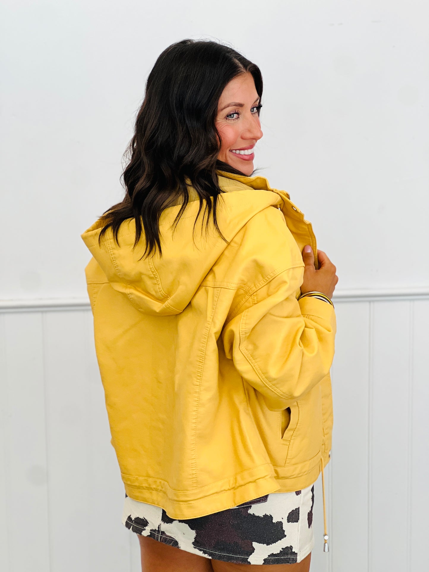 Faux Leather Drawstring Hem Zip Up Jacket (Reg.) - 4 Colors
