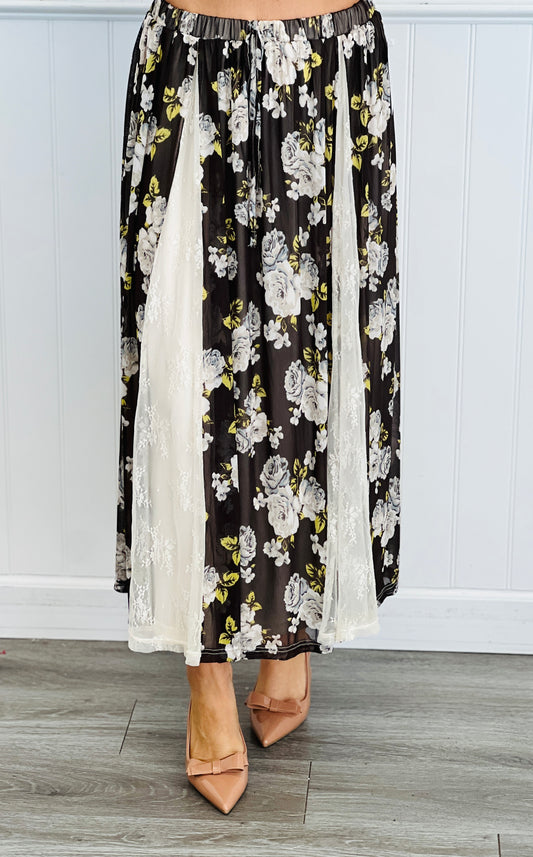Charcoal Floral Mesh Maxi Skirt (Reg.)