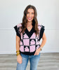 Black/Pink Square Pattern Ghost Vest Top (Reg)