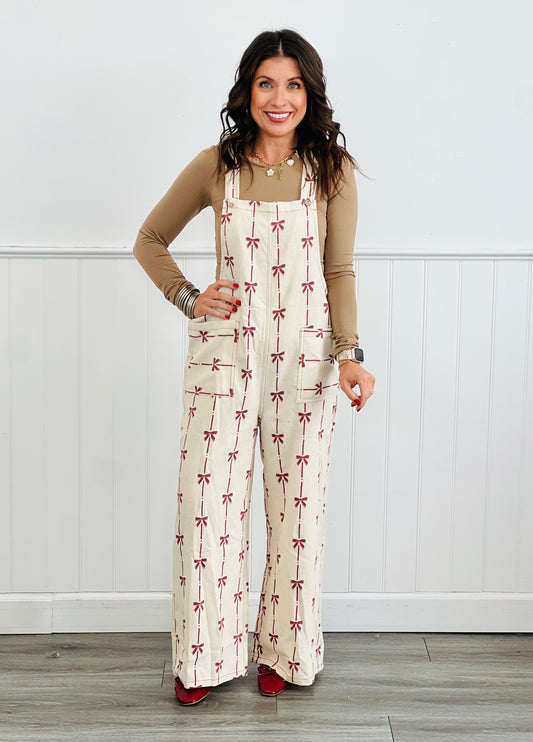 Rose Bow Print Overall Jumpsuit (Reg)